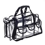 Jula Vance Professional Clear PVC Makeup Kits Organizer Make up Set Bag MUA Carry All Artist Transparent Vinyl Travel Cosmetic Bag with 6 External Pockets & Tissue Holder, Black