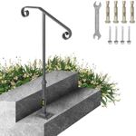 VEVOR Handrails for Outdoor Steps, Fit 1 or 2 Steps Outdoor Stair Railing, Single Post Wrought Iron Handrail, Gray Transitional Porch Railings for Concrete Steps or Wooden Stairs with Base