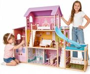 EDUBEBO Large Wooden Dollhouse for 