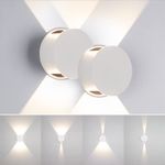 Tubicen LED Wall Sconces Set of 2, Beam-Adjustable Movie Theater Sconces Wall Lighting, 6W Dimmable Round Up Down Wall Lights for Living Room Bedroom, White