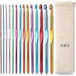 H&S Crochet Hooks Set & Needles, 14pcs (2mm to 10mm) Aluminium with Pouch Case for Beginners - Knitting Needles