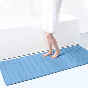 Memory Foam Soft Bath Mats - Non Slip Absorbent Bathroom Rugs Extra Large Size Runner Long Mat for Kitchen Bathroom Floors 24"x70", Blue