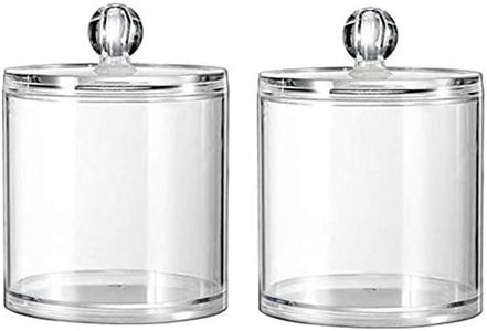 VASANA Lot de 2 boîtes de rangement rondes en plastique acrylique transparent avec couvercle pour cotons-tiges, sels de bain