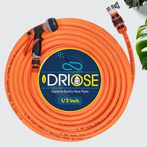 DRIOSE Heavy Duty 3 Layered Braided Super Soft Water Hose Pipe 1/2 Inch 20 Meters & 8 Pattern Spray Gun Quick Snap-in Connectors, Universal Multi Tap Connector, Garden pressure washer gun, car wash