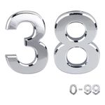 3'' Chrome Effect Door Numbers 0-99 Stick On Door Number House Numbers ABS Self Adhesive Silver 3D House Numbers for Doors, Mail Boxes, Hotel Rooms Door Number Stickers (38)