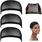 OSEN Nylon Stretchable Black Stocking Full Head Elastic Mesh Wig Cap for Men Women Hair Accessories, Pack of 3