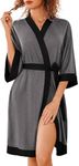 Ekouaer Robes for Women Knee Length Bathrobe Lightweight Kimono Robe 3/4 Sleeve Sleepwear with Pockets Dark Grey XL