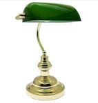 Almineez Classic Retro Bankers Lamp Handmade Emerald Green Glass Shade Polished Brass Vintage Office Traditional Table Light, Antique Style Desk Lamps for Office, Library, Study Room Tilt Head