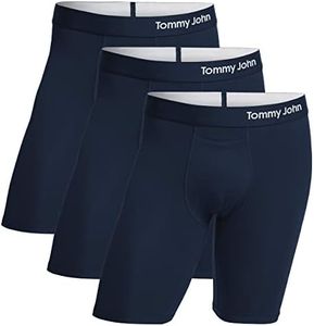 Tommy John Men’s Underwear, Supima Cool Cotton Boxer Briefs with Contour Pouch and Longer 8" Inseam, Comfortable, Breathable Fabric Underwear for Men, Mesh Quick Dry, 3 Pack, Navy, XXL