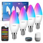 Lepro BC1 AI Smart Bulb E14, Music Sync WiFi Bulb, Voice Control, AI Generated Lighting, Bluetooth Color Changing Light Bulb, RGB CCT Dimmable Candle Bulb, Work with Alexa & Google Assistant, 4 Packs