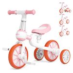 KORIMEFA 4 in 1 Toddler Bike Kids Trike for 2-4 Years Old Boys Girls Toddlers Tricycle with Adjustable Seat and Detachable Pedals Indoor Outdoor First Birthday Gifts