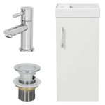 AURORA® 400mm Freestanding Vanity Unit Furniture, Wash Basin Bathroom Sink With Mixer Tap, Soft Close Door, Storage Cabinet, Reversible, White Gloss