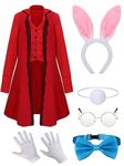 Xtinmee 6 Pcs Halloween Men White Bunny Costume Set Victorian Tailcoat Bowtie Headband Tail Gloves Glasses (Medium)