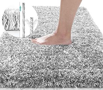 Yimobra Plush Thick and Soft Cut Pile Bathroom mats, Super Shaggy Comfortable Quick Water Absorbing Non Slip Bath Rugs, Ultra Plush Thick with Machine Washable Bath Mat Light Gray