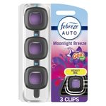 Febreze Auto Air Freshener, Odor-Fighting Automotive Vent Clip, Scented Car Accessories, Long Lasting for Strong Odors, Gain Moonlight Breeze Scent, 3 Count