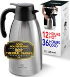 Thermal Coffee Carafe 68oz / 2L - 12 Hours Hot Beverage Dispenser, Insulated Stainless Steel Carafe for Hot Liquids, Coffee Carafes For Keeping Hot Coffee Dispenser for Parties -Large Tea Carafe Flask