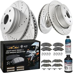 WEIZE Front +Rear Truck & Tow Brake Kit, Carbon Fiber Ceramic Brake Pads & Drilled/Slotted Brake Rotors, with Cleaner Fluid, Fit for Dodge Ram 1500 2006-2018, Durango Chrysler Aspen