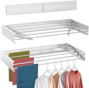 Roccar Wall Mounted Drying Rack 100cm Wide, Collapsible Drying Racks for Laundry, Foldable Indoor and Outdoor Clothes Rack,Retractable Clothes Drying Rack,5 Aluminum Rods, 60 lb Capacity