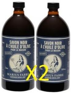 Marius Fabre - Sapone di Marsiglia Nero all'olio di oliva, Confezione da 2 flaconi: 2 x 1l