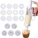 Suuker cookie press gun set for baking,clear icing decoration spritz cookie press kit with 12 discs and 6 cake decoration piping tips for diy biscuit cookie maker and decoration,white