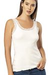 VAVONNE Lace Camisole Tank Tops for Women, Durable Comfy Soft Stretch Cotton Basic Cami (Ivory/Cream, M)