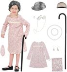 Girls cotton 100th day of school Costume Grandma Cotton dress Halloween cosplay Little Old Lady Costume for kids (4 Floral, 9)