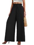 AusLook Women's Wide Leg Dress Pants with Pockets Black Small Lightweight Elastic High Waisted Adjustable Tie Knot Flowy Loose Slacks Lounge Casual Ladies Beach Pleated Trousers