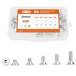 NIULUNBAO M8 x 10mm 12mm 16mm 20mm 25mm Flat Head Socket Cap Screws Countersunk Bolts, 304 Stainless Steel, Allen Socket Drive, Metric Fully Threaded, Bright Finish, Assortment Kit 30PCS
