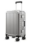 LUGGEX Carry On Luggage with Aluminum Frame - Polycarbonate No Zipper Suitcase for Traveling - Hard Shell Suitcase with Spinner Wheels (Silver, 20-Inch)