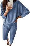 PRETTYGARDEN Women's Fall Fashion Outfits 2 Piece Sweatsuit Solid Color Long Sleeve Pullover Long Pants Lounge Set (Light Blue,X-Large)