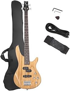 GLARRY Electric Bass Guitar Full Size 4 String Exquisite Stylish Bass with Power Line, Bag and Wrench Tool (Natural Wood)