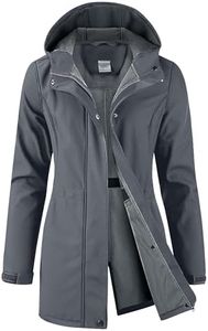 iCreek Women's Waterproof Softshell Rain Jacket Fleece Lined Hood Long Coat (Dark Grey, S)