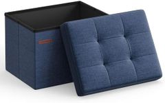 SONGMICS Small Folding Storage Ottoman, Foot Rest Stool, 12.2 x 16.1 x 12.2 Inches, 286 lb Load Capacity, for Living Room, Bedroom, Home Office, Dorm, Midnight Blue ULSF102Q02