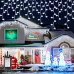 TobeBright Icicle Christmas Lights Outdoor Indoor, 33ft 360 LEDs Ice Lights Cold White for Outside,Plug in Curtain Lights with 8 Modes Waterproof for Roof Eaves Gazebo Wedding Decorations