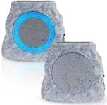 NiceBuy 2-Pack Rock Speakers Outdoor Water-Resistant Solar Powered Patio Speaker with 3 Mode Lights and TWS Pair System and USB Rechargeable for Pool Outside Garden Yard Deck