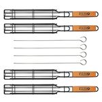 Kulem Kabob Grilling Basket - Set of 4 Heavy Duty Stainless Steel Kebab BBQ Grill Box Tool with Lockable Grid and Wood Handle - Complete with 4 Barbecue Skewers