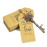 Aokbean 52pcs Rustic Vintage Key Bottle Opener Party Favor Wedding Favor Guest Souvenir Gift Set with Escort Thank You Tag Card and Keychain(Antique Copper)