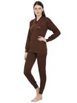 Lux Cottswool Women's Cotton Thermal V-Neck Set (Brown, M- 85CM)