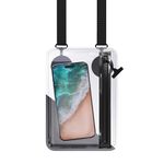 DRENCH Water-Resistant Phone Pouch. Clear Bag for Concerts. Stadium Approved. Adjustable Straps. Crossbody Bag and Lanyard. Rainproof Zipper. Splashing Zipper. Not for Swimming.