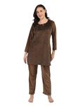 Duchess Women's Supersoft Velvet Printed Nightsuit for Winter wear