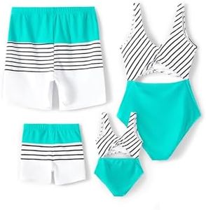 PATPAT Family Matching Swimsuits Cutout One Piece Spliced Monokinis Striped Lines Print Quick Dry Beach Wear Cute Bathing Suits for Girl 8-9 Years Turquoise Green