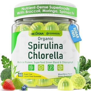 Organic Spirulina Chlorella Gummies, Nutrient-Dense Superfood Rich in Vegan Protein, Super Greens & Chlorophyll + Vitamin C & D3, Zinc, B12 for Natural Energy, Powerful Antioxidants, Sugar Free,60 Cts