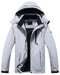 Pooluly Men's Ski Jacket Warm Winter Waterproof Windbreaker Hooded Raincoat Snowboarding Jackets, Light Gray, XX-Large