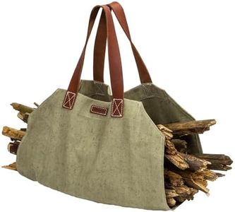 BPS Knives Firewood Log Carrier with Handles - 44x17 Inch Durable Waxed Canvas Log Carrier - Fire Place Wood Carrying Bag - Fireplace Accessories - Large Firewood Holder for Camping