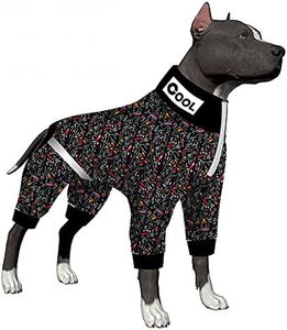 LovinPet Pitbull Dog Bodysuit, Post Surgery Recovery Pajamas, Pullover Dog Onesie with Reflective Stripe, Soft & Stretchy, Black Monarch Butterfly Print, Big Dog Jammies, Grey, Medium