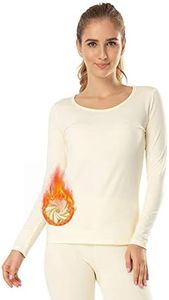 MANCYFIT Womens Thermal Tops Fleece Lined Shirt Long Sleeve Base Layer Scoop Neck Beige Medium