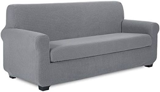 TIANSHU Funda de sillón, Funda de sofá elástica, Incluye 1 Funda para sofá de 3 plazas y 1 Funda a Juego para cojín de sofá, Lavable y removible, Suave y cómodo (Gris Claro)