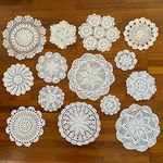 kilofly 14 pcs Cotton Crochet Doilies 11-30 cm Handmade White Beige Placemats