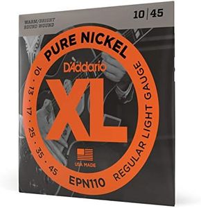 D'Addario Guitar Strings - XL Pure Nickel Electric Guitar Strings - Round Wound - Warm, Bright, Vintage Sound - EPN110 - Regular Light, 10-45