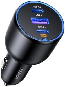 UGREEN 130W USB C Car Charger, 3 Port Car Charger Type C PD3.0/QC4.0/PPS 45W, Car USB Charger with LED Light, Compatible with MacBook, iPad, iPhone 16/15/14/13, Galaxy S24/S23/S22/S21